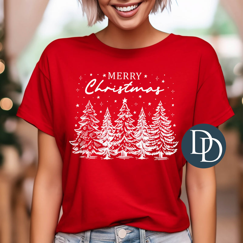 Merry Christmas Starry Trees (White Ink) *Screen Print Transfer*