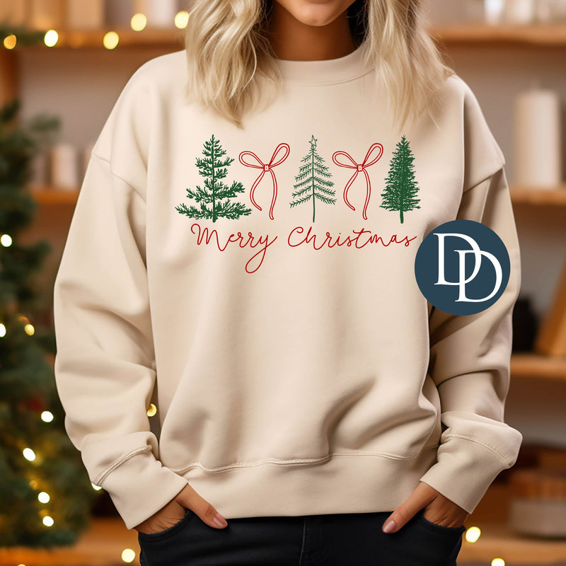 Merry Christmas Trees And Outline Bows *DTF Transfer