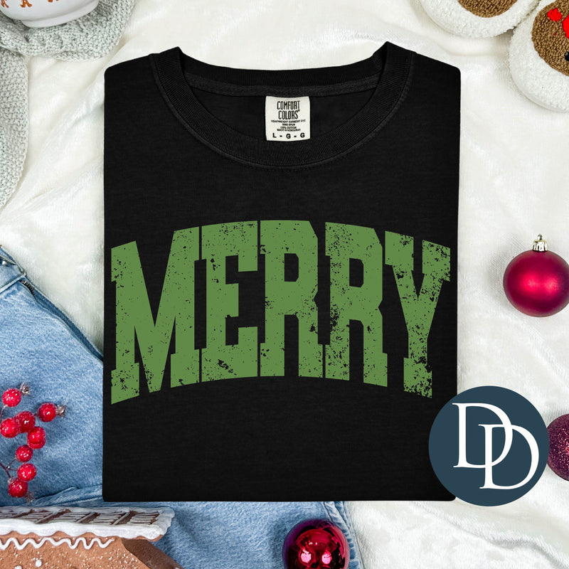 Merry Distressed Athletic (Kelly Green Ink) *Screen Print Transfer*