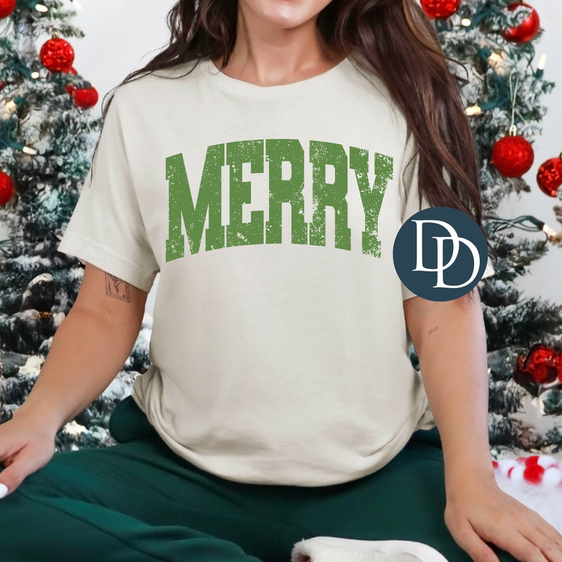 Merry Distressed Athletic (Kelly Green Ink) *Screen Print Transfer*