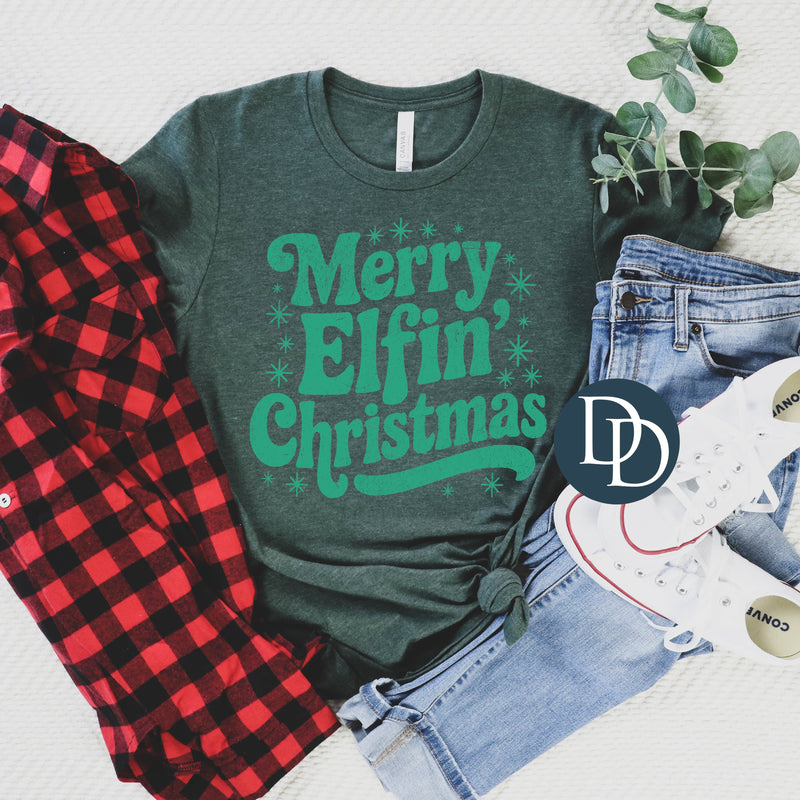 Merry Elfin' Christmas Distressed Retro *DTF Transfer*