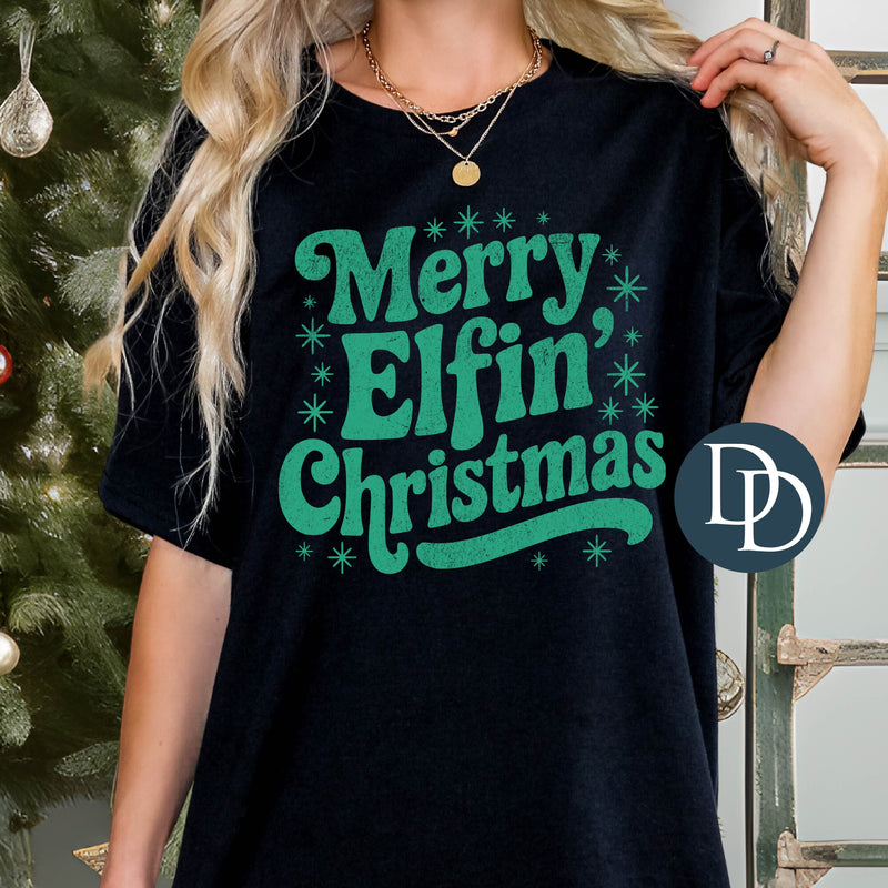 Merry Elfin' Christmas Distressed Retro *DTF Transfer*