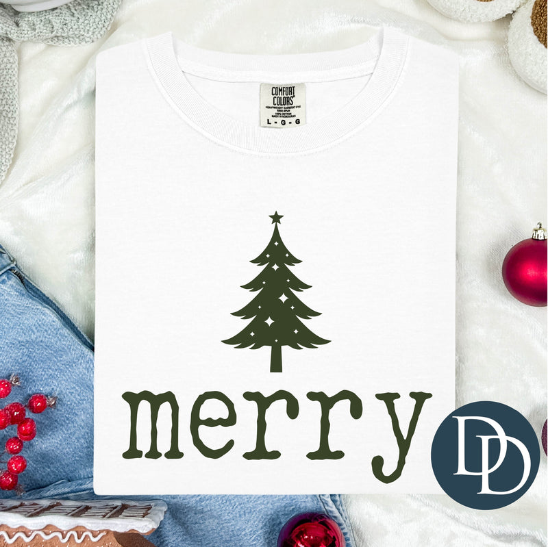 Merry Star Tree (Hunter Green Ink) *Screen Print Transfer*