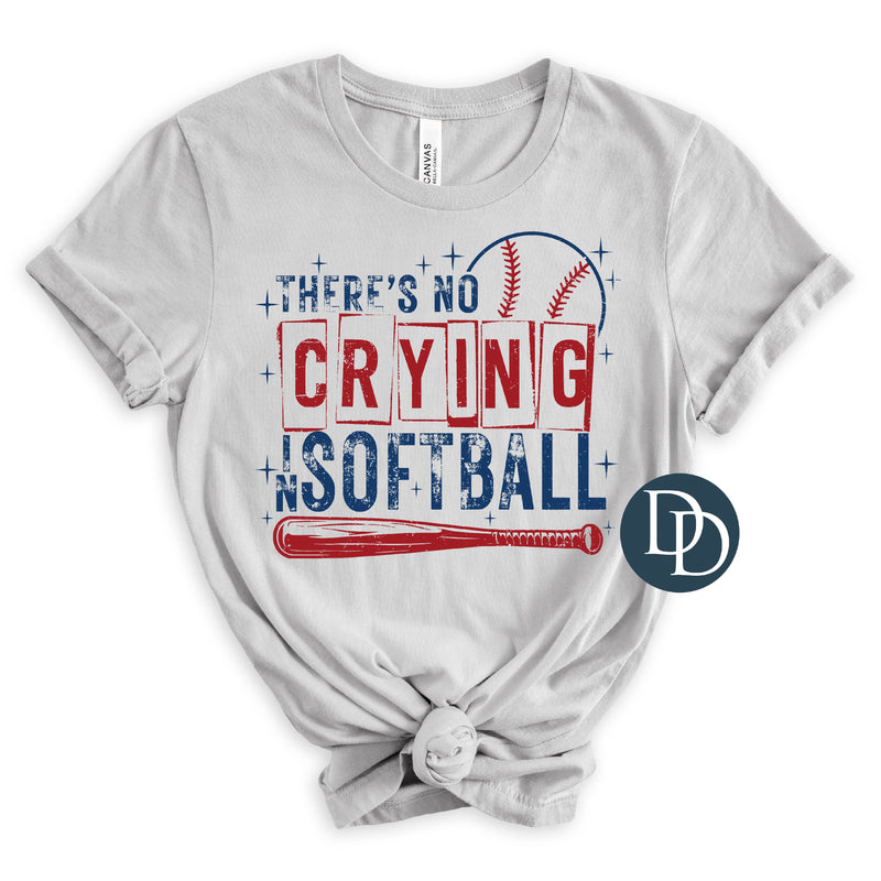 No Crying In Softball Distressed Blue Red *DTF Transfer*
