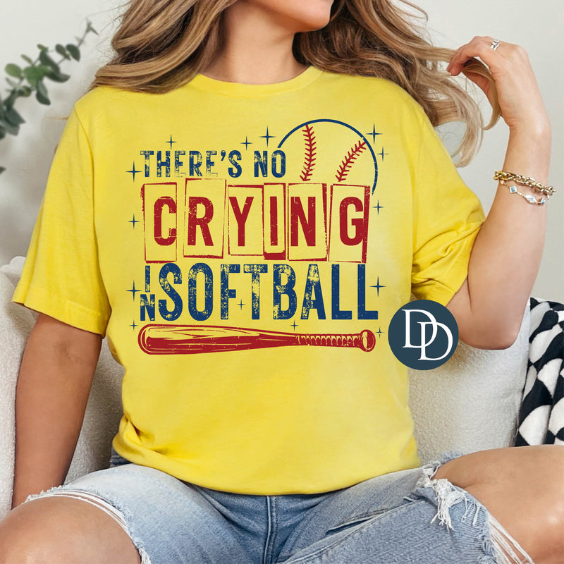 No Crying In Softball Distressed Blue Red *DTF Transfer*