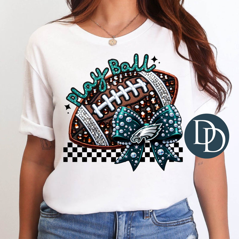 PE Faux Rhinestone Football Bow *DTF Transfer*