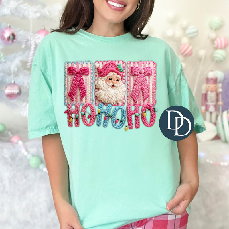 Pink And Blue Ho Ho Ho Faux Yarn *DTF Transfer