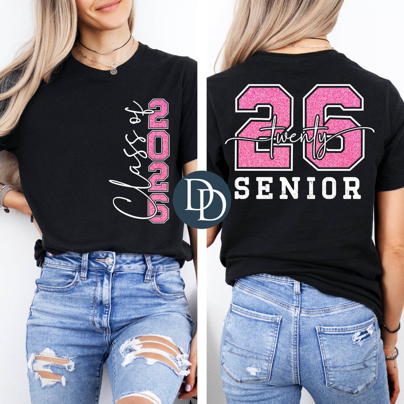 OVERSIZED Pink Faux Giltter White Class of 2026 *DTF Transfer*