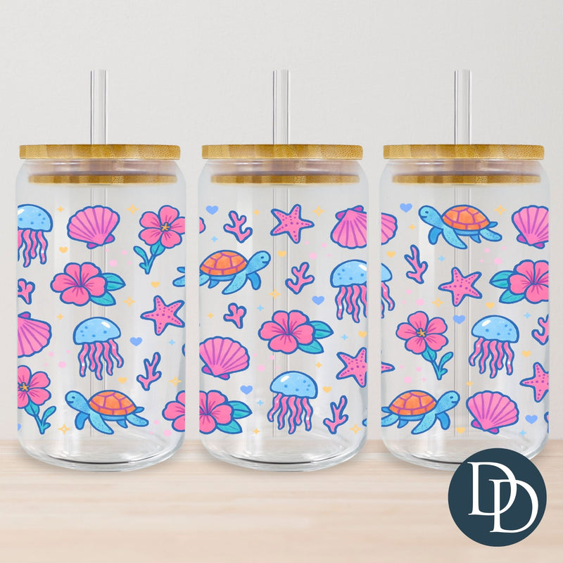 Pinks Blues Turtle Ocean Friends *UV DTF Cup Wrap*