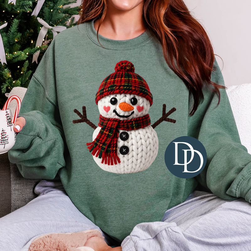 Plaid Hat Snowman Faux Yarn *DTF Transfer