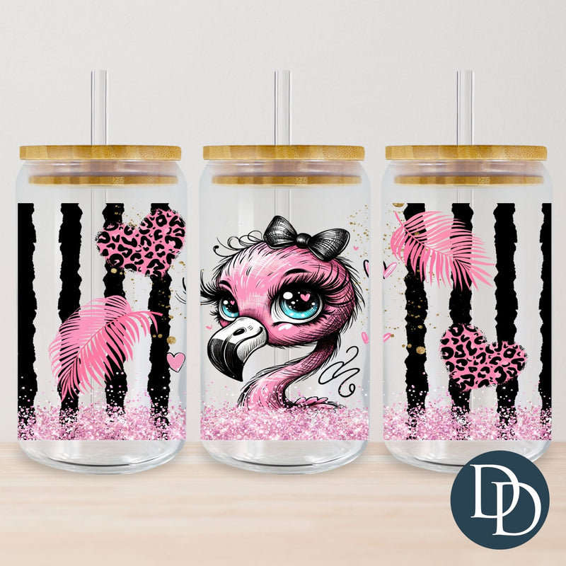 Pretty Flamingo Faux Glitter Stripes *UV DTF Cup Wrap*