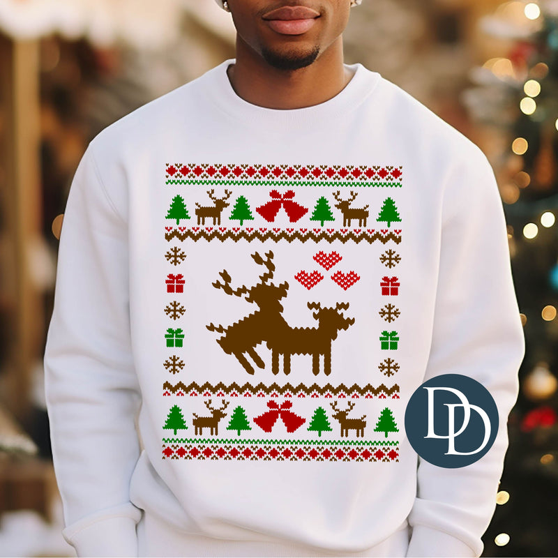 OVERSIZED Reindeer Love Ugly Christmas Sweater *DTF Transfer*