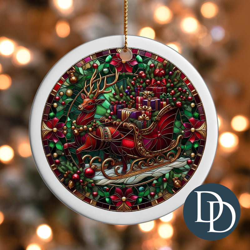 Reindeer Sleigh Stained Glass *UV DTF Ornament Decal*