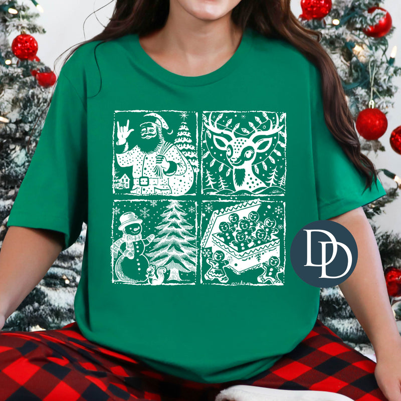 Retro Christmas Stamp Grid (White Ink) *Screen Print Transfer*