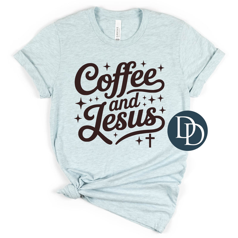 Retro Coffee And Jesus (Dark Brown Ink) *Screen Print Transfer*