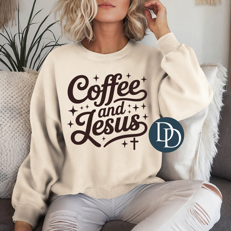 Retro Coffee And Jesus (Dark Brown Ink) *Screen Print Transfer*