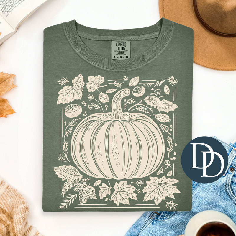 Retro Linocut Pumpkin (Beige Ink) *Screen Print Transfer*