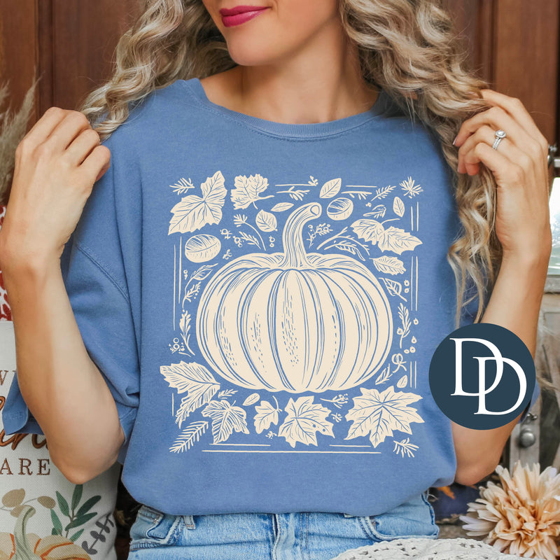 Retro Linocut Pumpkin (Beige Ink) *Screen Print Transfer*