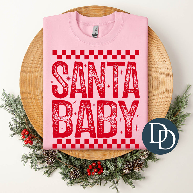 Santa Baby Distressed Checkered *DTF Transfer*