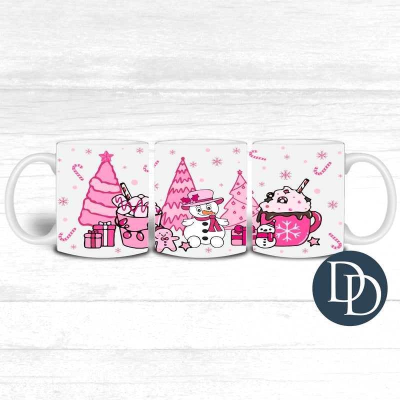 Snowman And Pink Christmas Drinks *UV DTF Mug Wrap*
