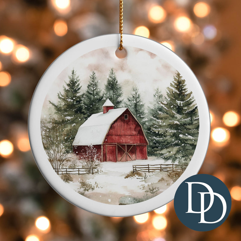 Snowy Winter Barn *UV DTF Ornament Decal*