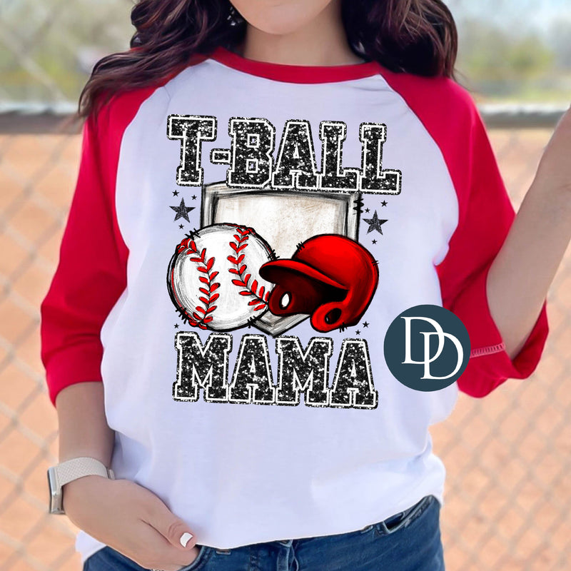 TBall Mama Faux Glitter Red Helmet *DTF Transfer*