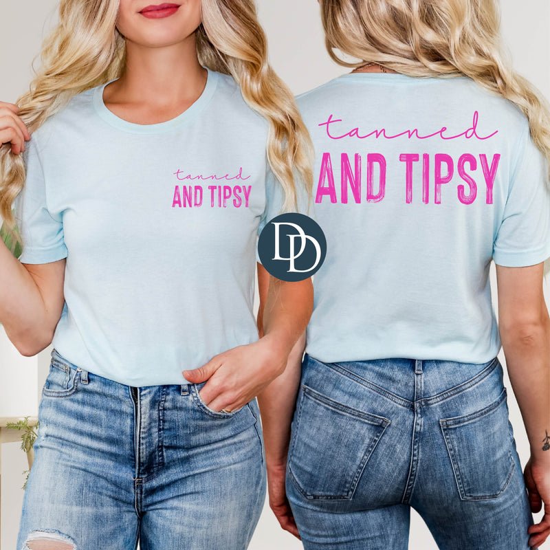 Tanned and Tipsy Brush Stroke with Hat/Pocket Print (Hot Pink Ink) *Screen Print Transfer*