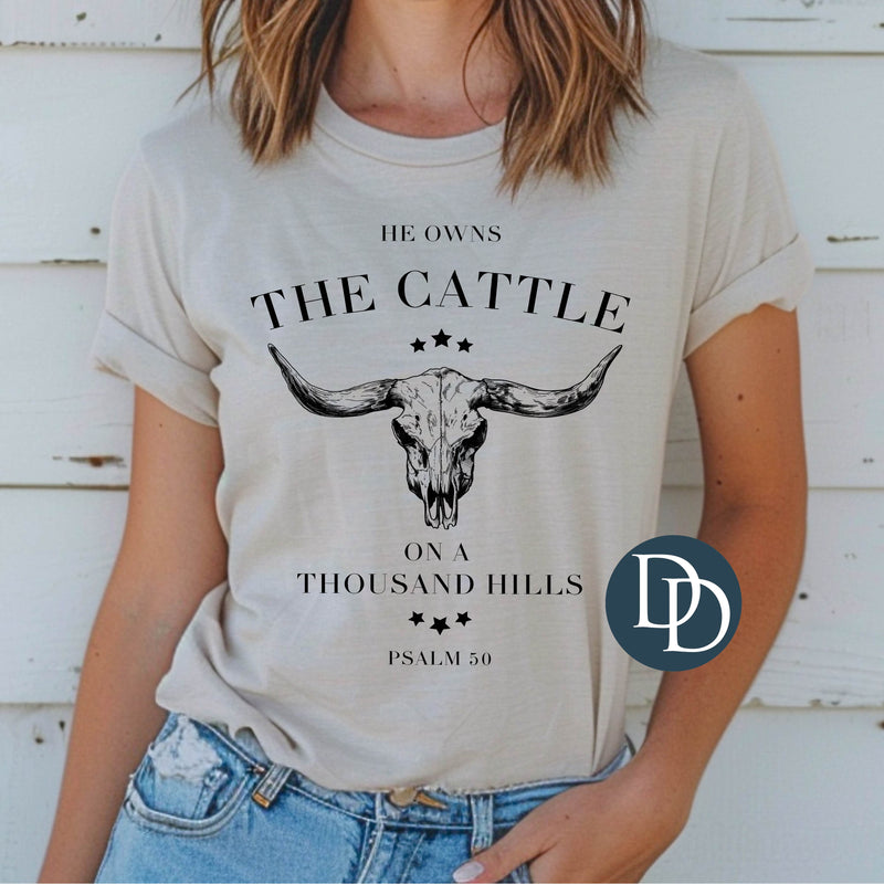 The Cattle On a Thousand Hills (Black Ink) *Screen Print Transfer*