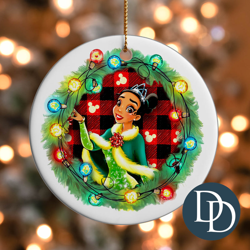 Tiana Plaid Christmas Light Wreath *UV DTF Ornament Decal*