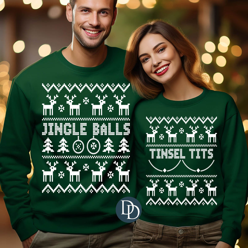 Tinsel Tits Oversized Ugly Christmas Sweater (White Ink) *Screen Print Transfer*