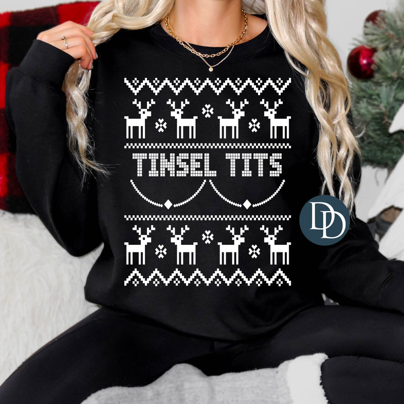 Tinsel Tits Oversized Ugly Christmas Sweater (White Ink) *Screen Print Transfer*