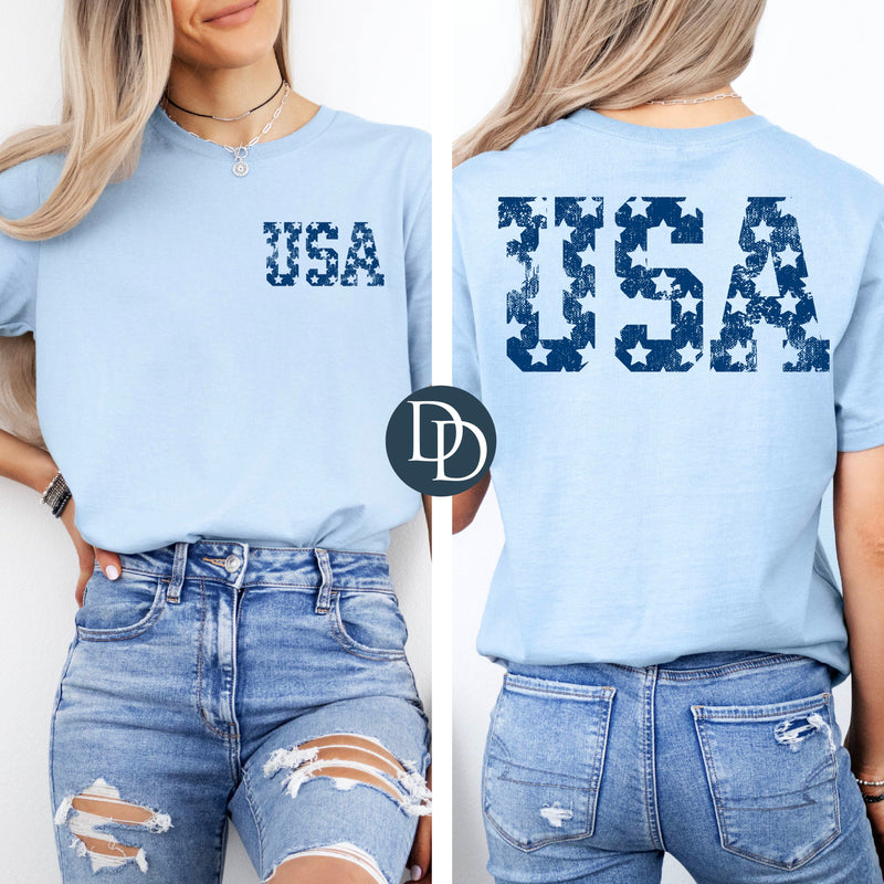 USA Stars Knock Out with Hat/Pocket Print (Navy Ink) *Screen Print Transfer*