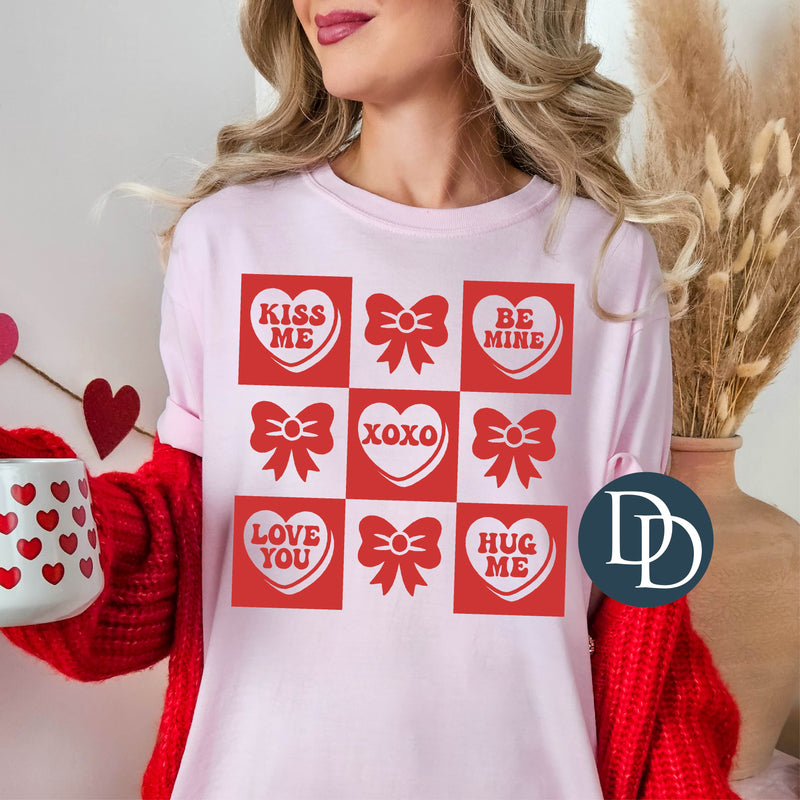 Valentine's Day Checkered Candy Hearts (Fire Red Ink) *Screen Print Transfer*