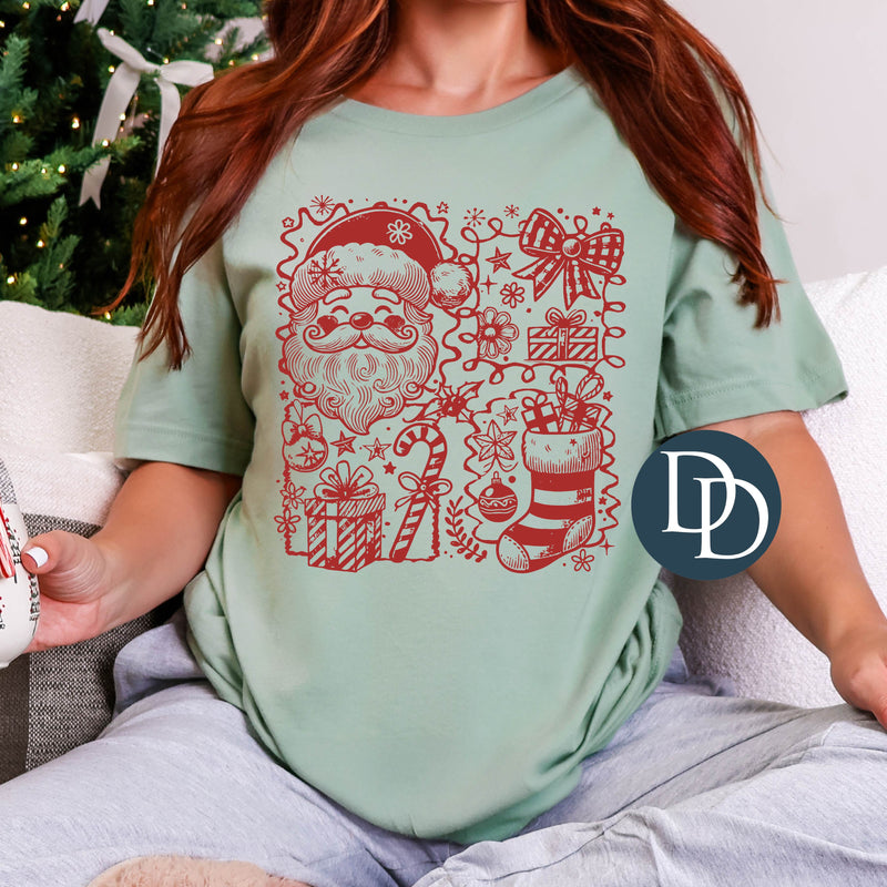 Vintage Coquette Christmas Doodles (Red Ink) *Screen Print Transfer*