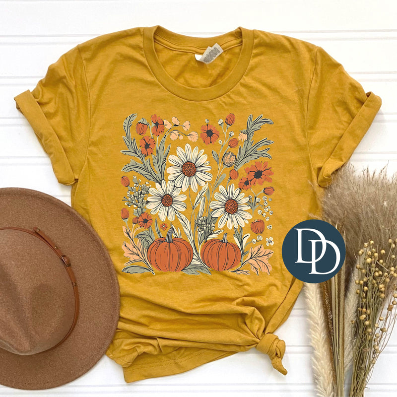 Vintage Pumpkin Flower Field *DTF Transfer*