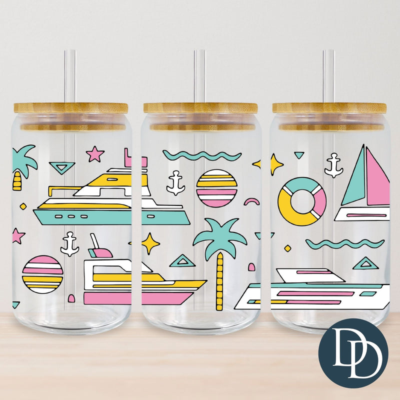 Vintage Retro Summer Yacht *UV DTF Cup Wrap*