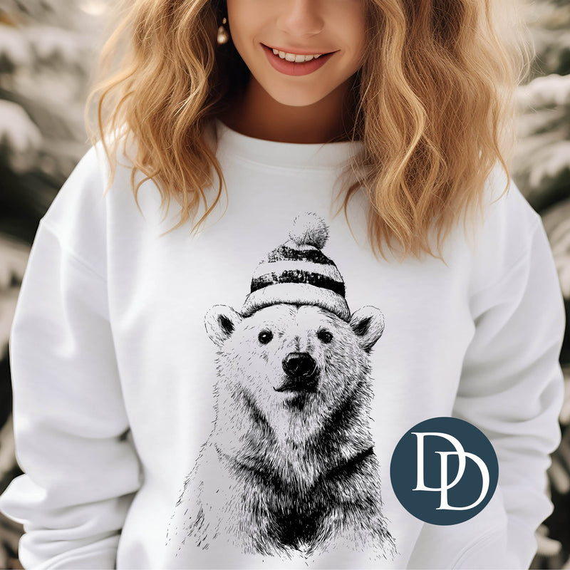 Winter Hat Polar Bear (Black Ink) *Screen Print Transfer*