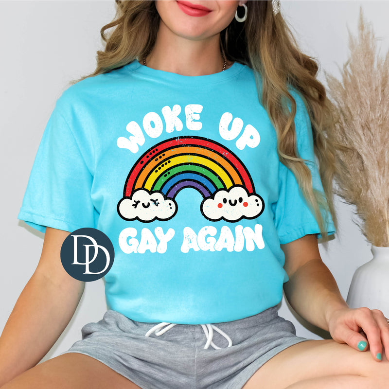 Woke Up Gay Again Grunge White Rainbow *DTF Transfer*