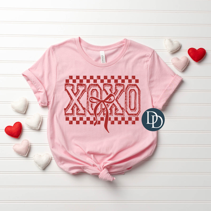 XOXO Checkered Bow (Red Ink) *Screen Print Transfer*