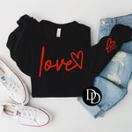 Love with Sleeve Heart Accent (Red Ink) - NOT RESTOCKING - *Screen Print Transfer*