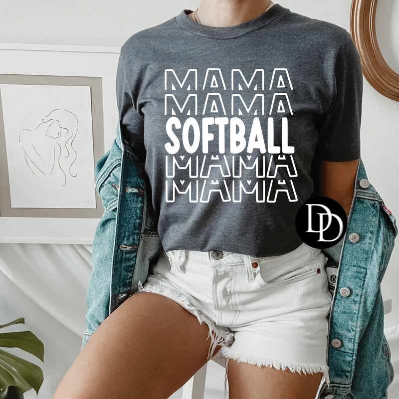 Stacked Softball Mama (White ink)  *Screen Print Transfer*