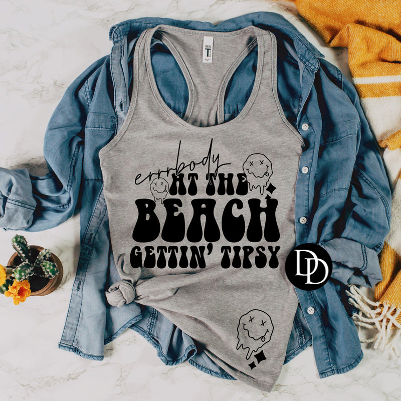 At The Beach Gettin’ Tipsy With Pocket Accent (Black Ink) - NOT RESTOCKING - *Screen Print Transfer*