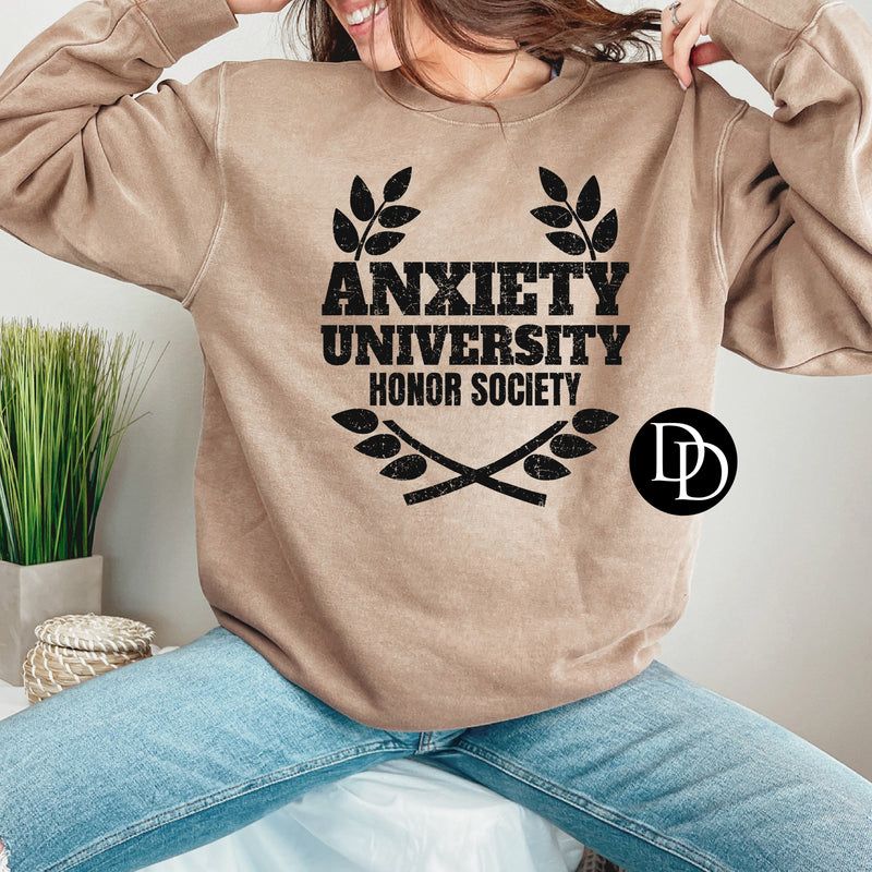 Anxiety University Honor Society (Black Ink) - NOT RESTOCKING - *Screen Print Transfer*