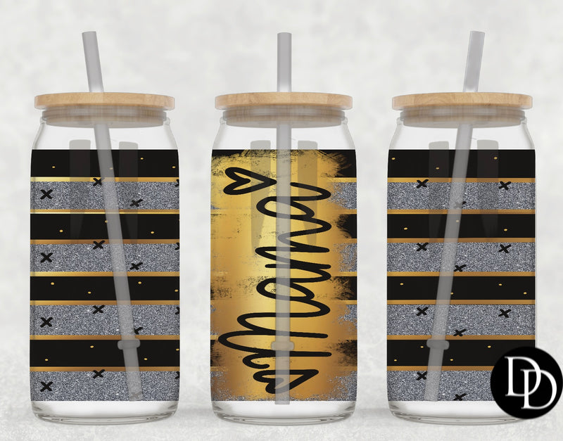 Black and Gold Mama 16 oz Frosted Glass Can