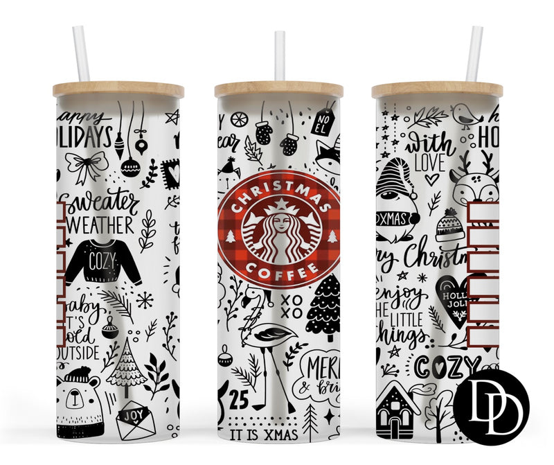 Christmas Coffee Doodles 25 oz Frosted Skinny Tumbler