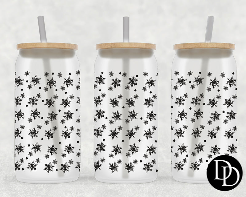 Snowflakes 16 oz Frosted Glass Can