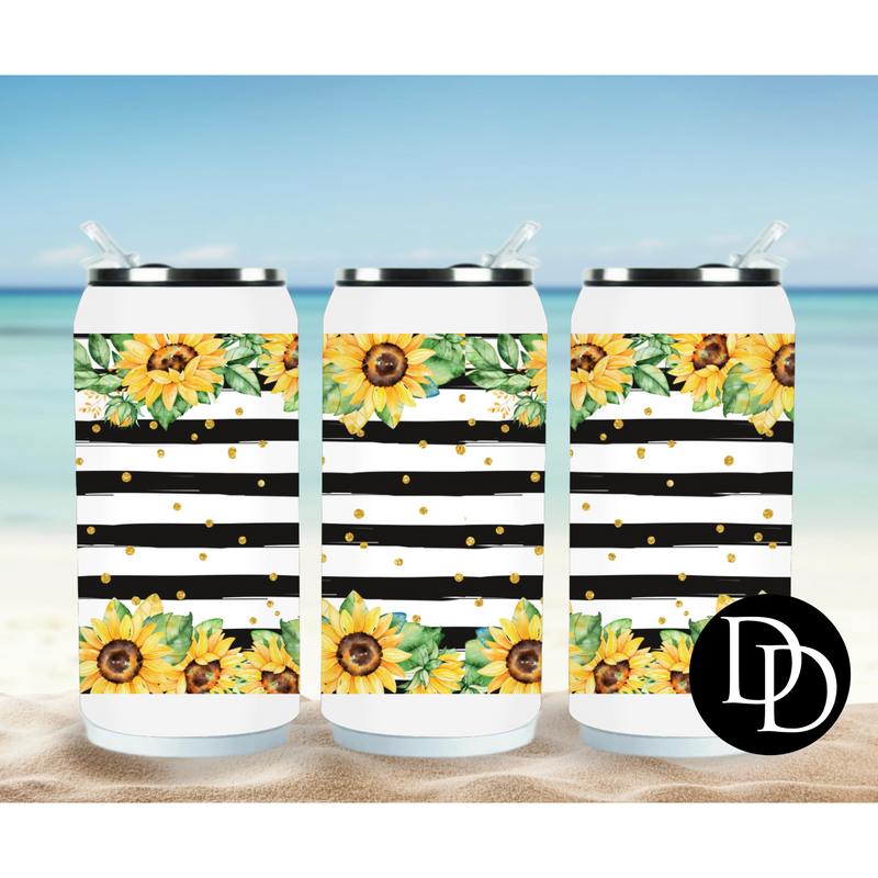 Stripes Sunflowers 17 oz Skinny Can Cooler