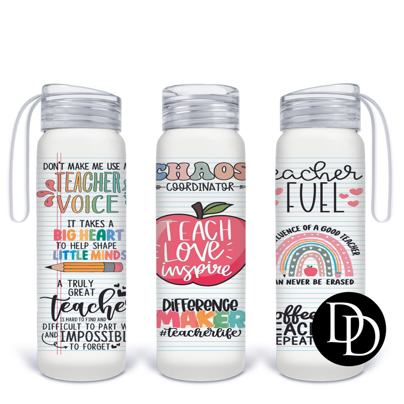 All Things Teacher 500 ml Frosted Glass Water Bottle