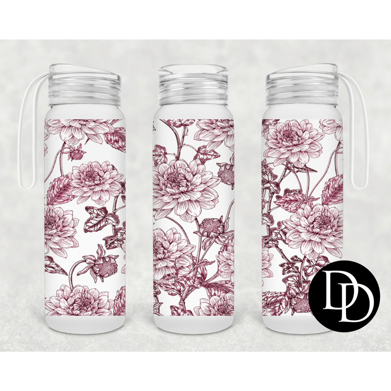 Red Floral 500 ml Frosted Glass Water Bottle