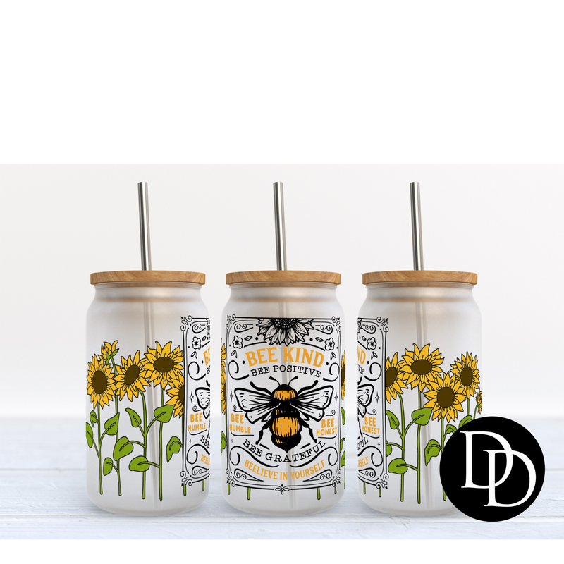 Bee Kind 16 oz Frosted Glass Can